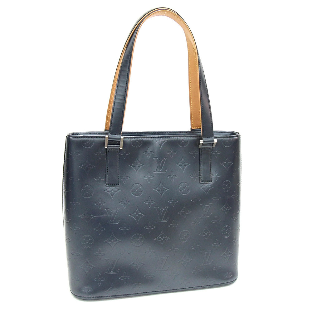 Louis Vuitton Monogram Matte Tote Bag Blue Handbag Shoulder Navy Blue LV